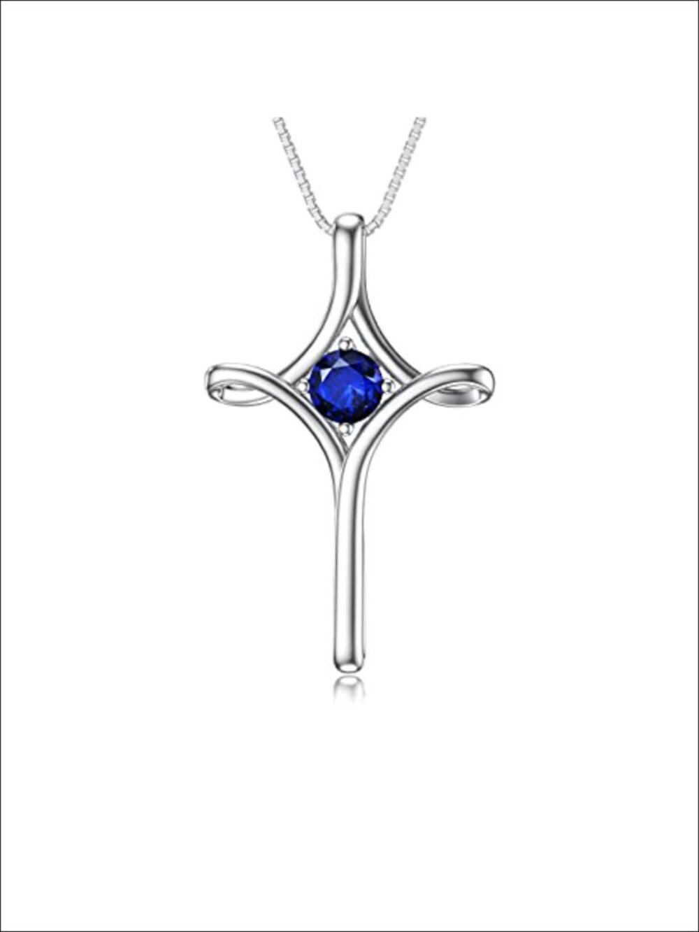 Sterling Silver Cross Birthstone Necklace 925 Women Religious Gift
